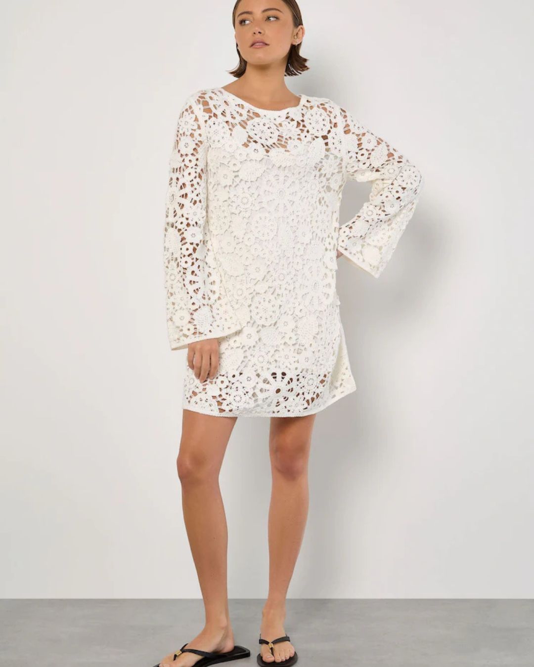 Ivory Crochet Bell Sleeve Dress