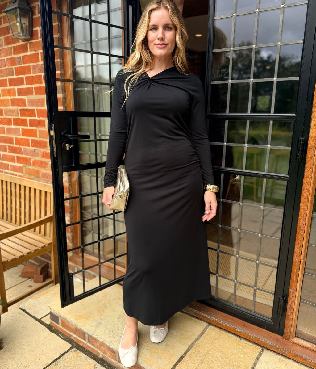Black Fitted Twist Neck Dress