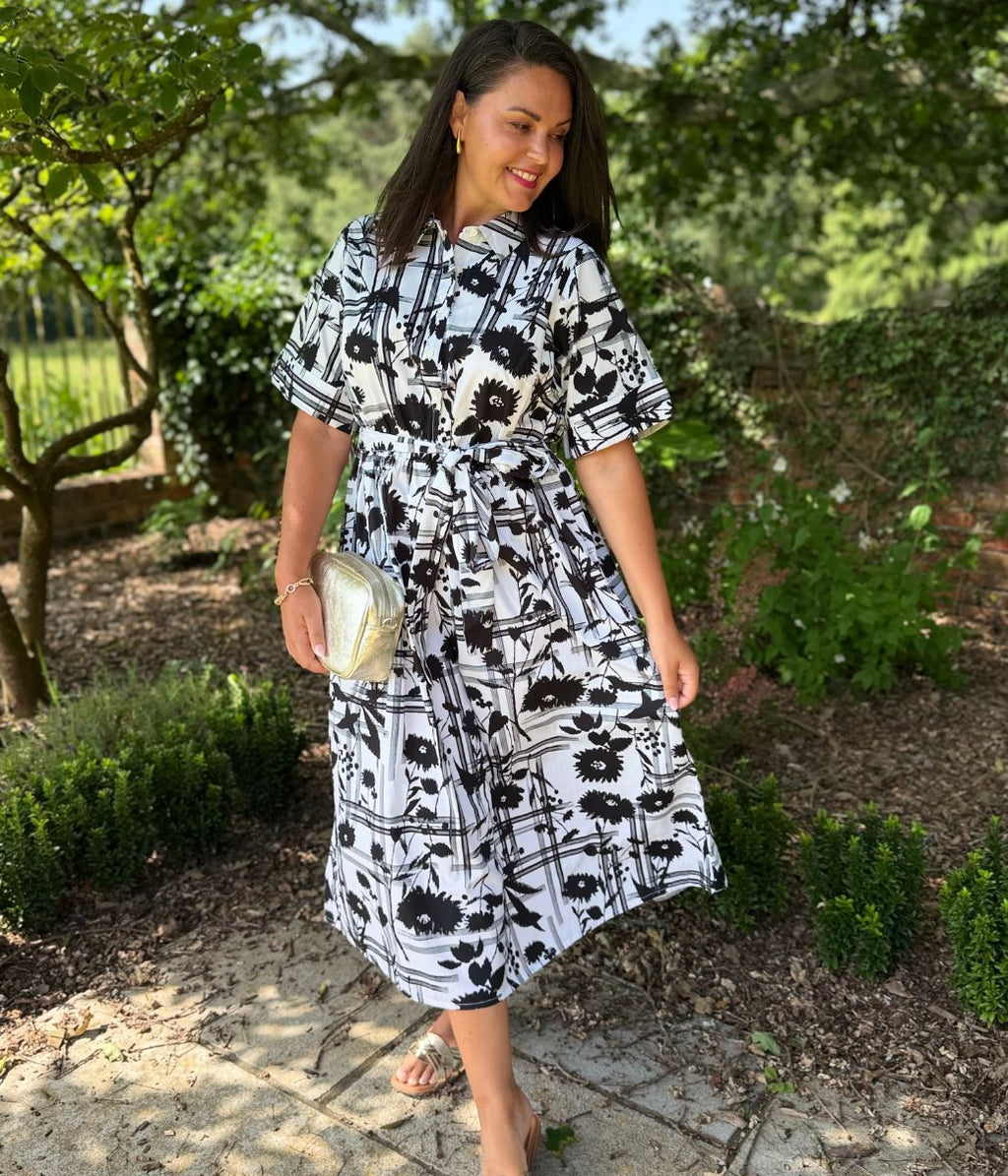 Black Floral Midi Shirt Dress