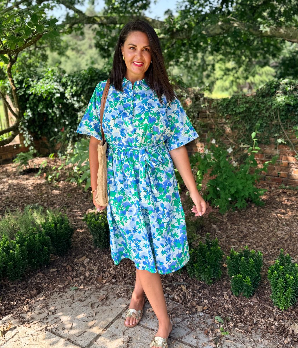 Green Floral Midi Shirt Dress