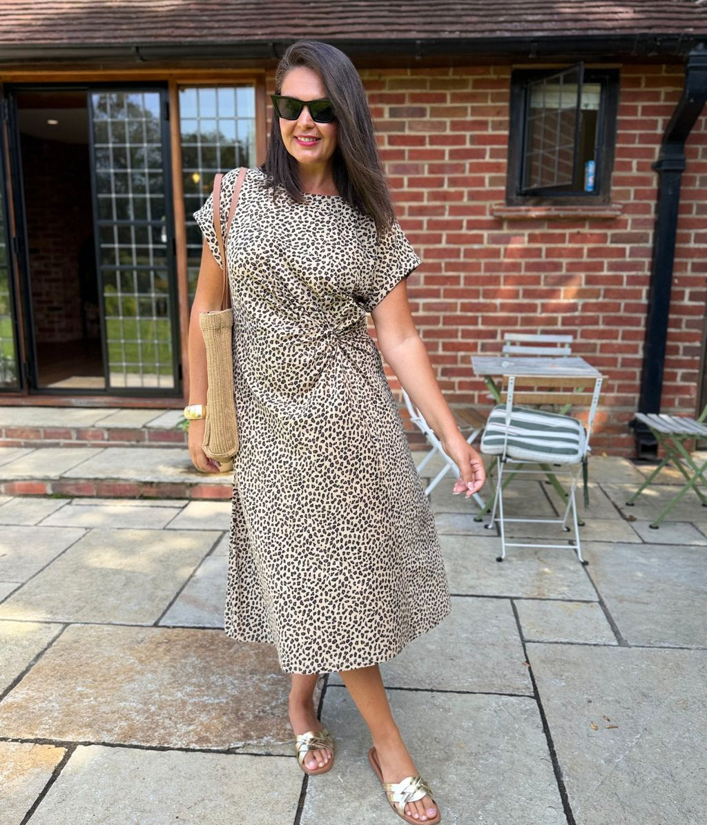 Leopard Print Side Twist Jersey Dress