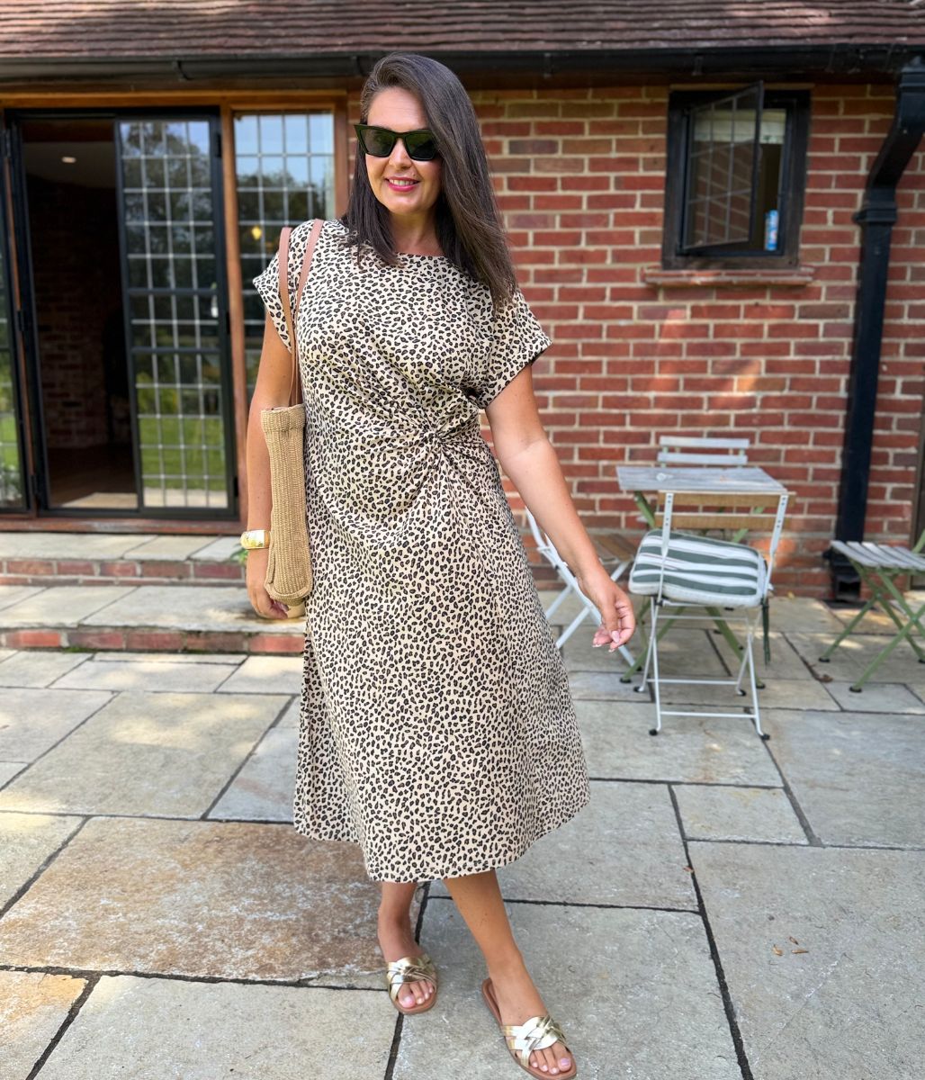 Leopard Print Side Twist Jersey Dress