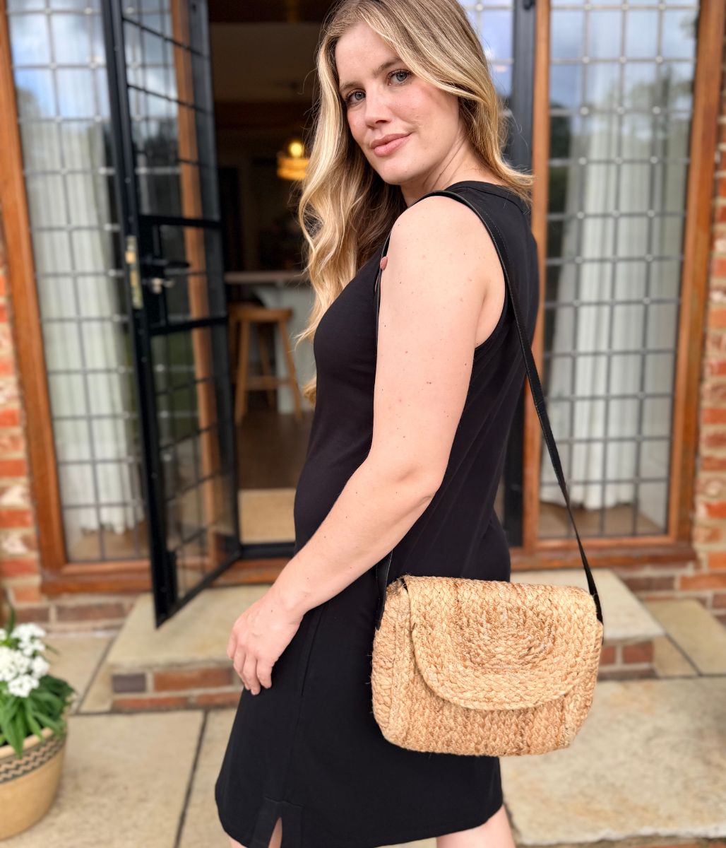 Black Jersey Notch Neck Dress