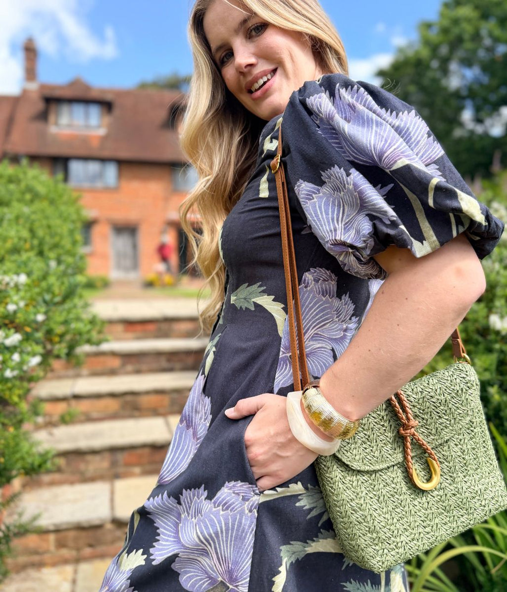 Navy Linen Blend Kew Gardens Midi Dress