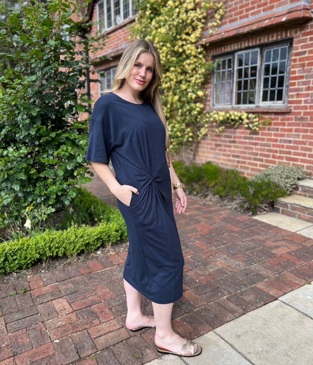 Navy Jersey Twist T-Shirt Dress