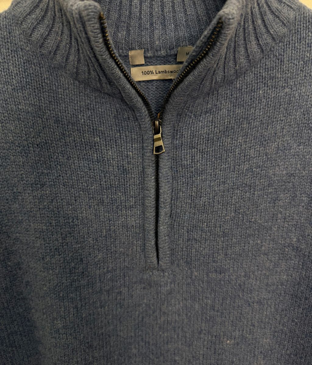 Mens Blue Lambswool 1/4 Zip Jumper