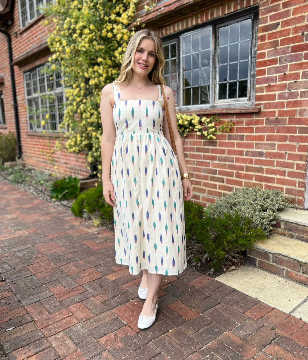 Nomads Ivory Ikat Print Midi Dress