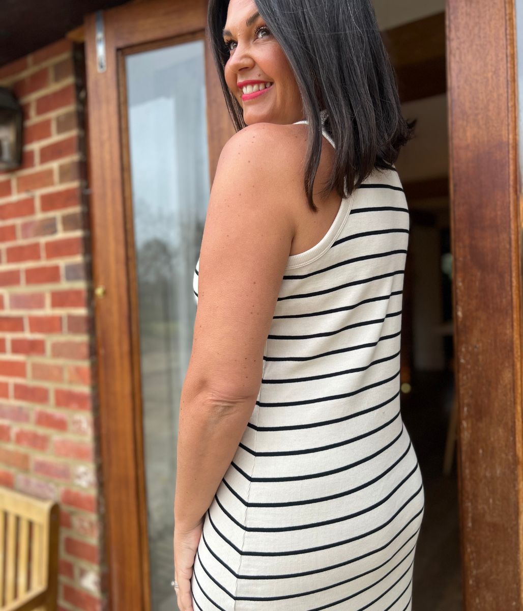Navy Stripe Column Midi Dress