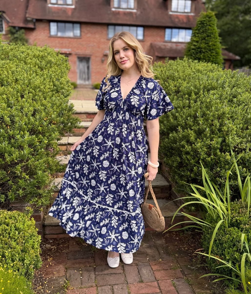 Navy Menorca Midi Dress
