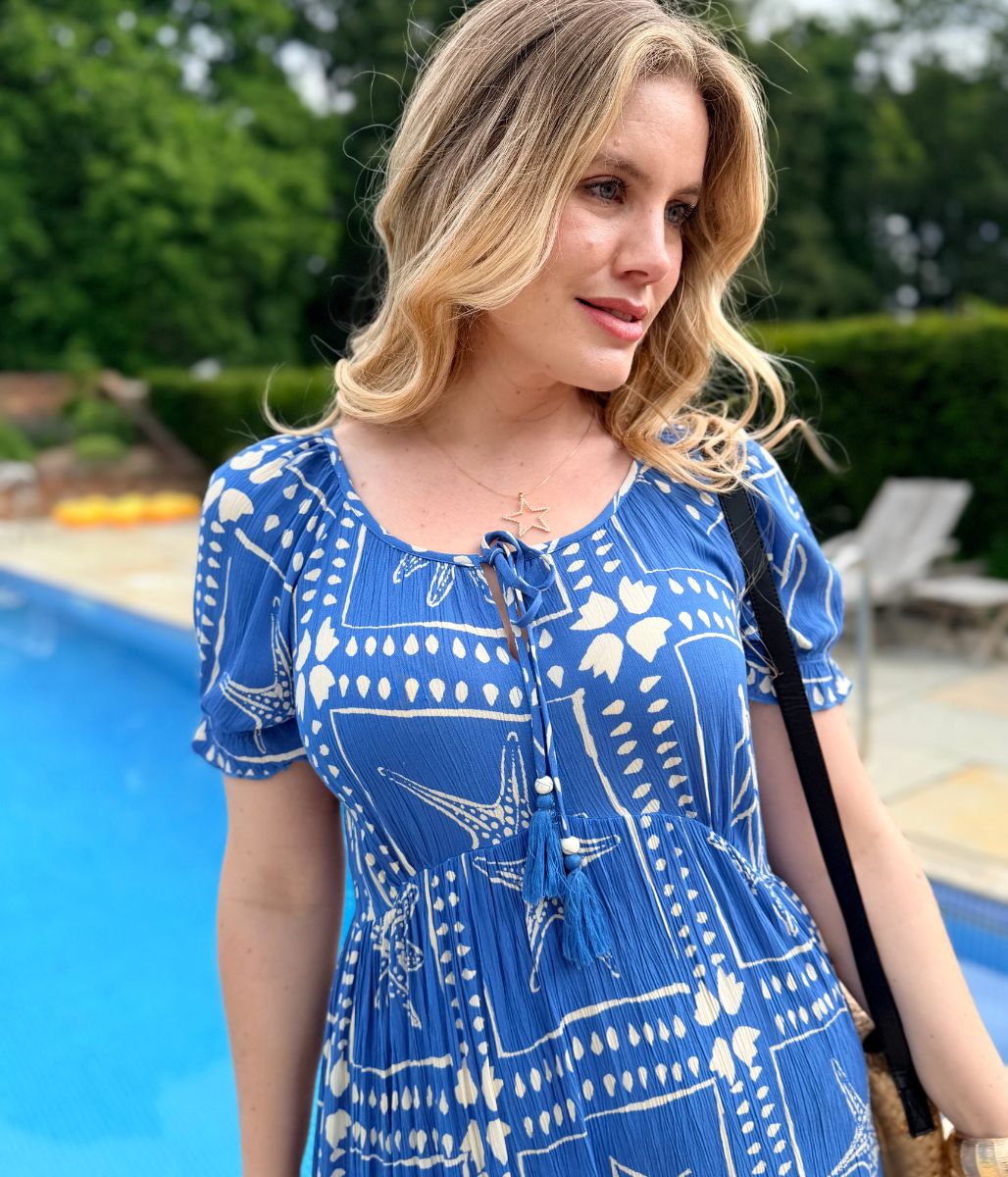 Blue Starfish Print Maxi Dress