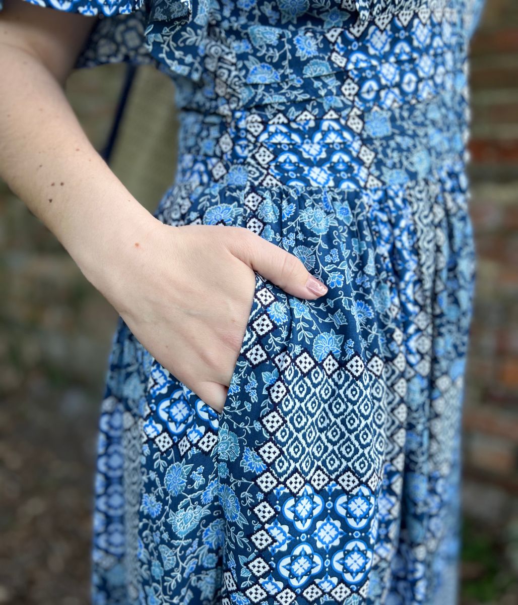 Brakeburn Blue Patchwork Floral Midi Dress