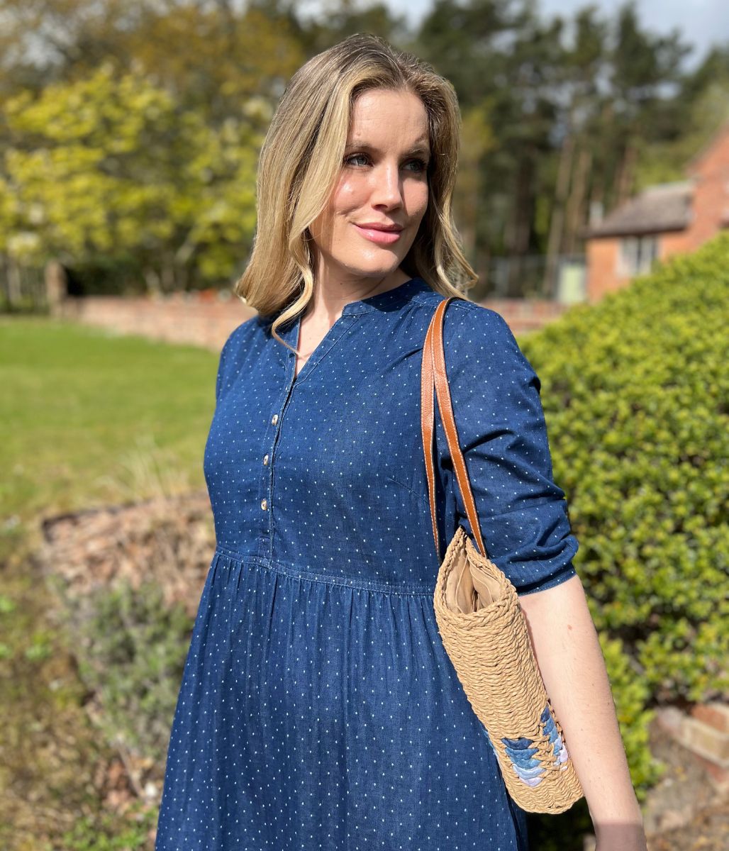 Brakeburn Blue Dotty Tiered Midi Dress