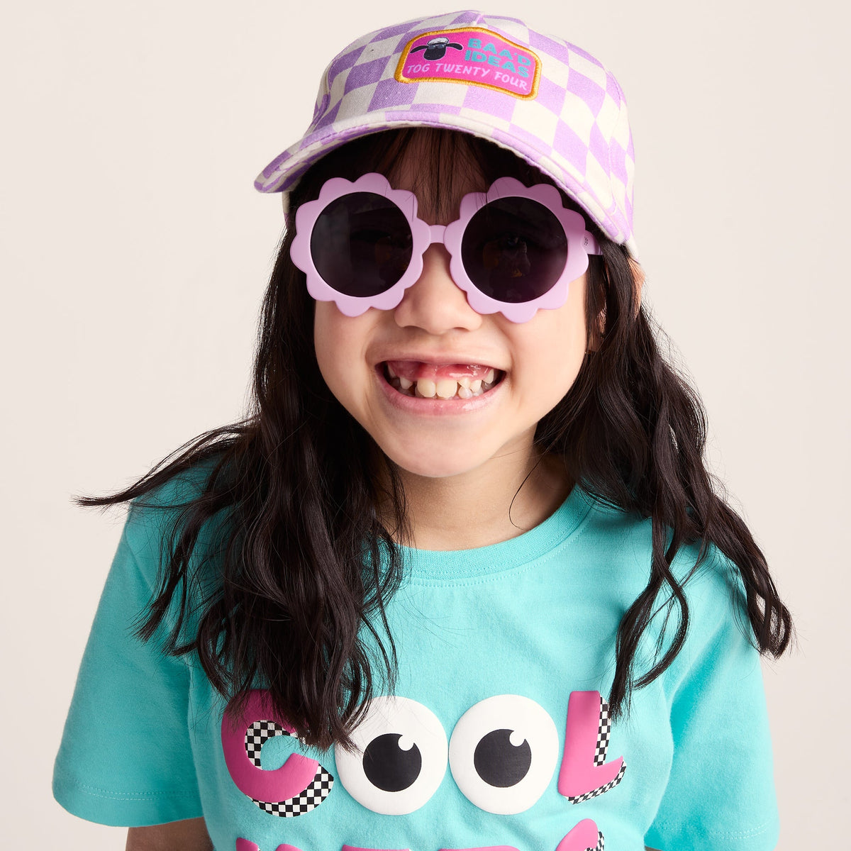 Bardoka Kids Shaun the Sheep Baseball Cap - Lilac Haze/White Checkerboard
