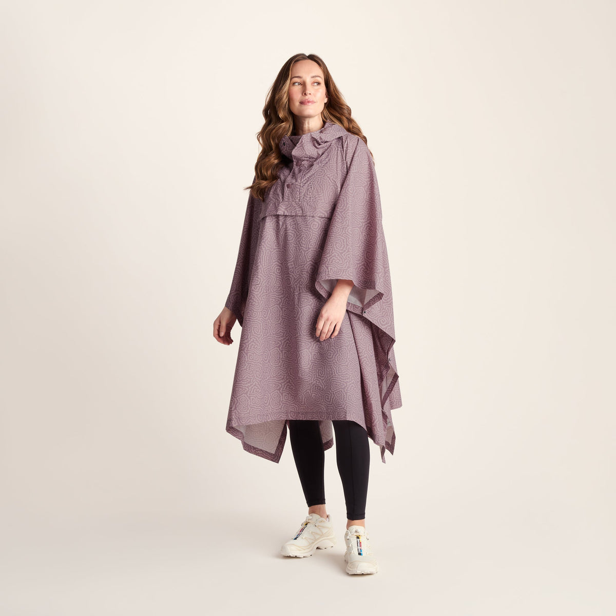 Drench Unisex Waterproof Poncho - Dusky Pink Wiggle Print