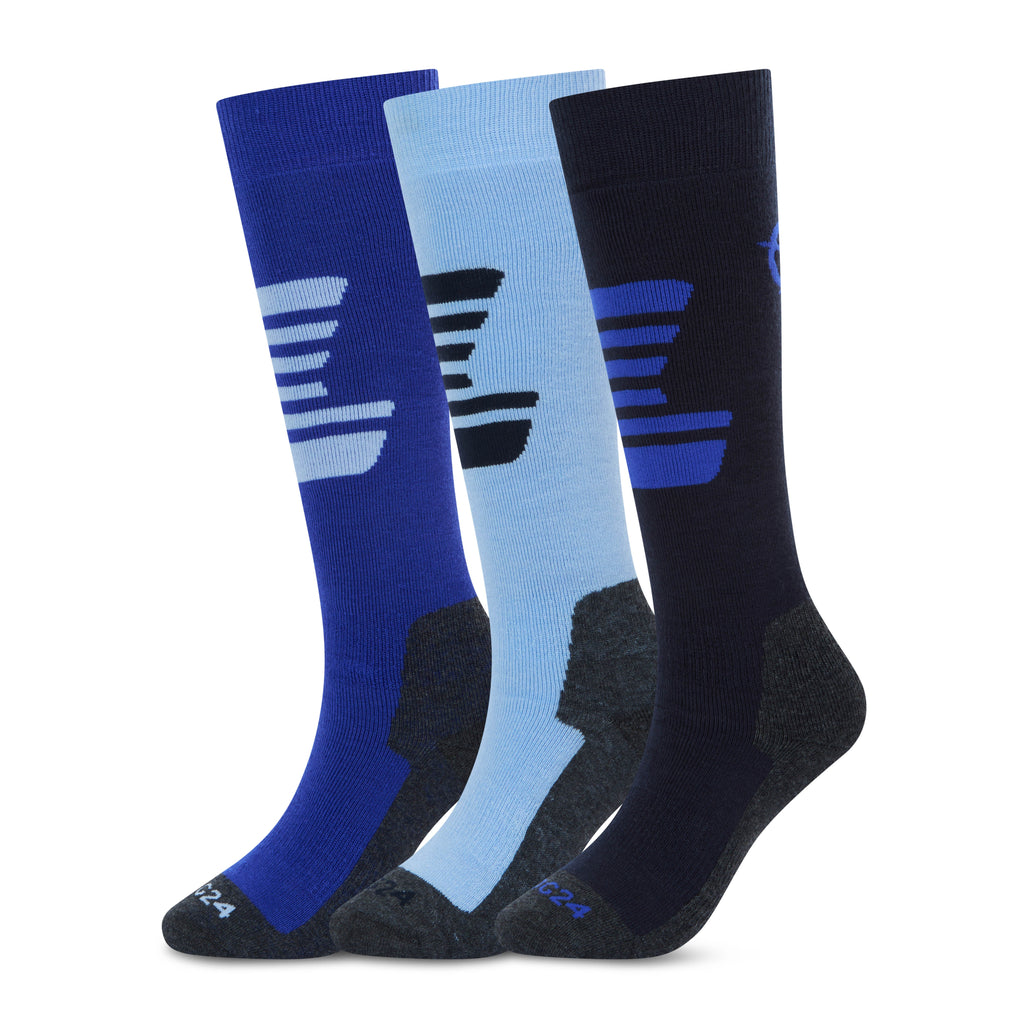 Glenshee Womens 3 Pack Technical Ski Socks - Dark Indigo/Cobalt Blue/Powder Blue