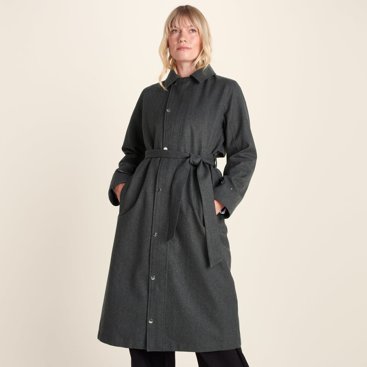 Jemima Womens Waterproof Longline Belted Trench Coat - Charcoal Melange
