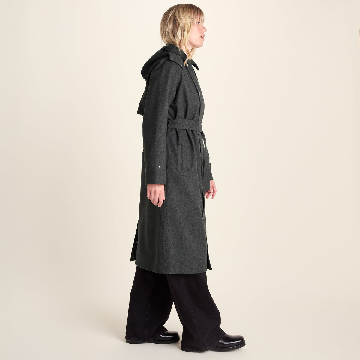 Jemima Womens Waterproof Longline Belted Trench Coat - Charcoal Melange
