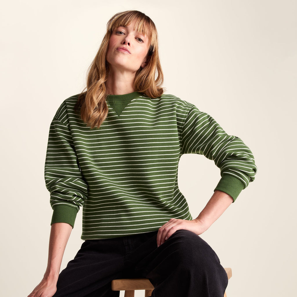 Joyce Womens Supersoft Crew Neck Striped Sweatshirt - Olive Green Stripe