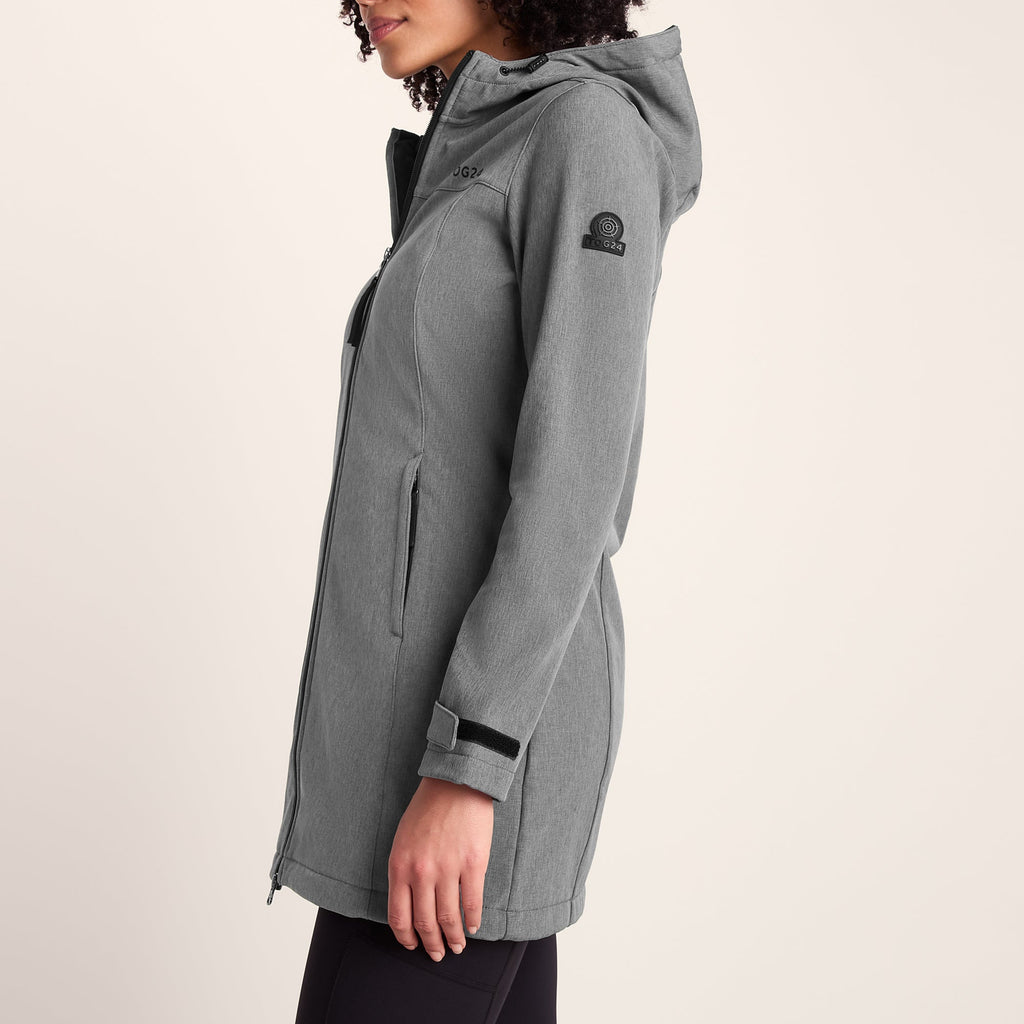 Keld Womens Long Shower Resistant Hooded Softshell Jacket - Dark Grey