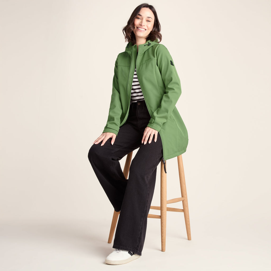 Keld Womens Long Shower Resistant Hooded Softshell Jacket - Dark Matcha