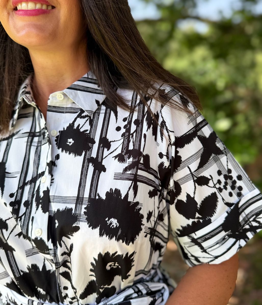 Black Floral Midi Shirt Dress