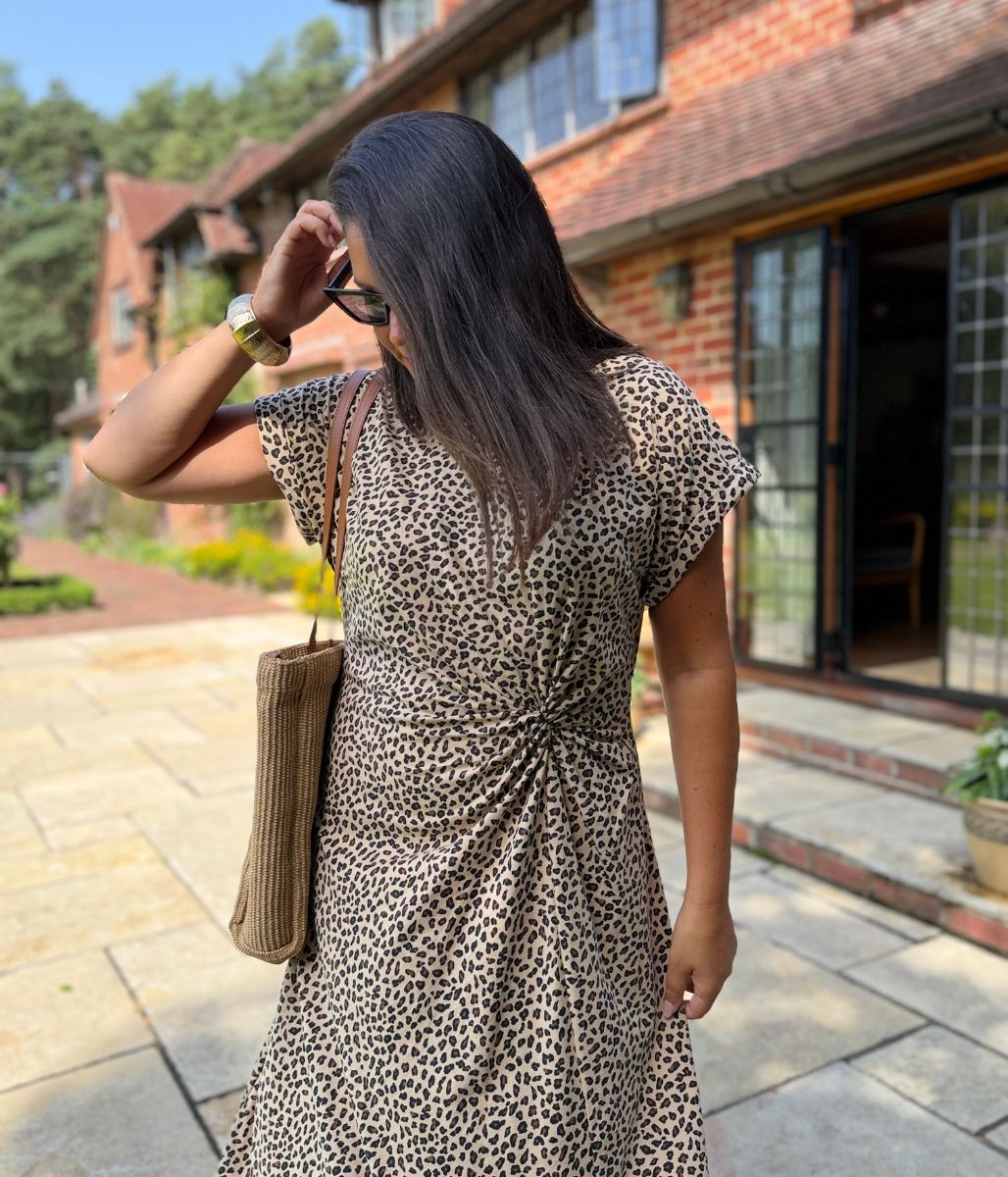Leopard Print Side Twist Jersey Dress
