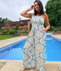 Tangier Blue Shirred Jumpsuit