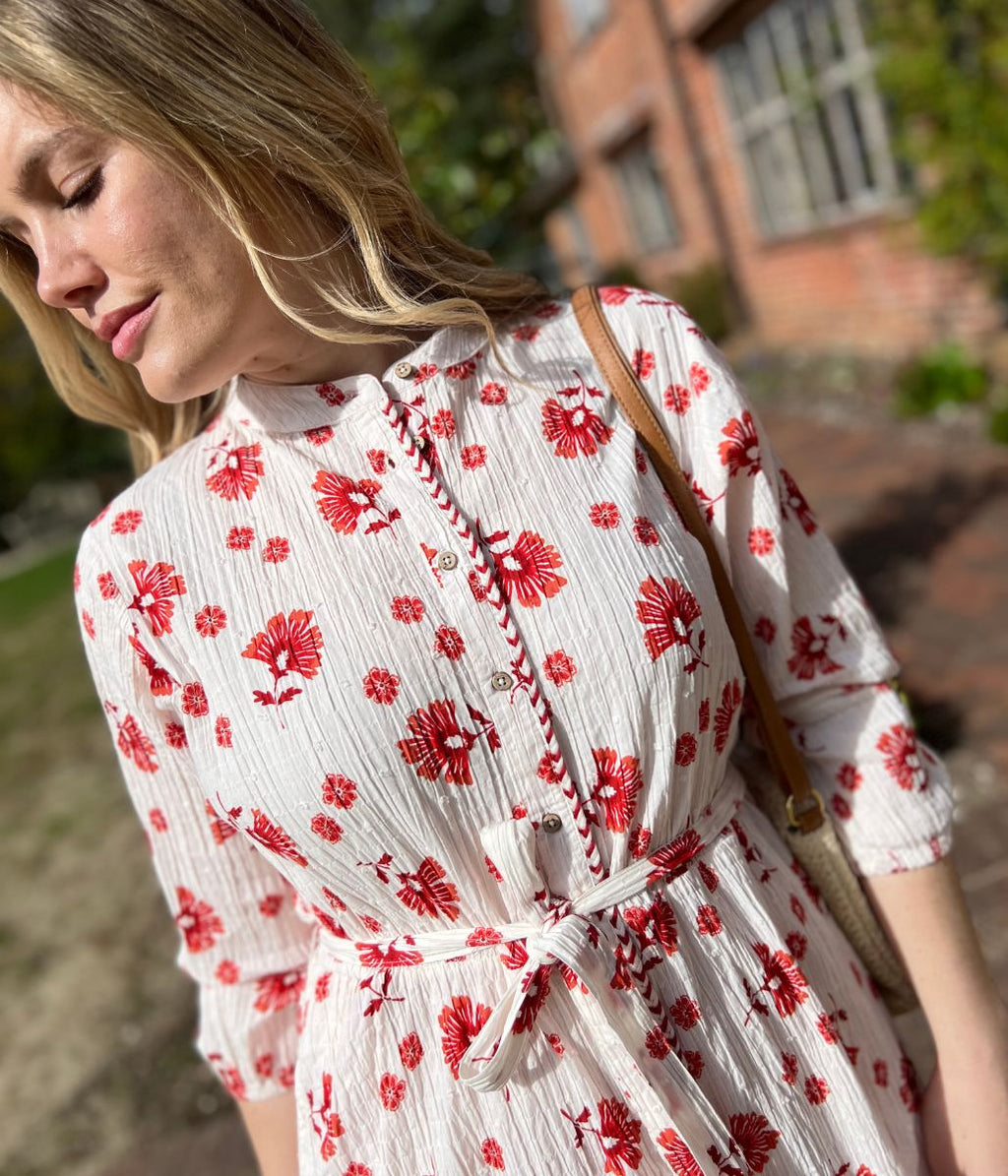 Brakeburn Ivory & Red Floral Dress