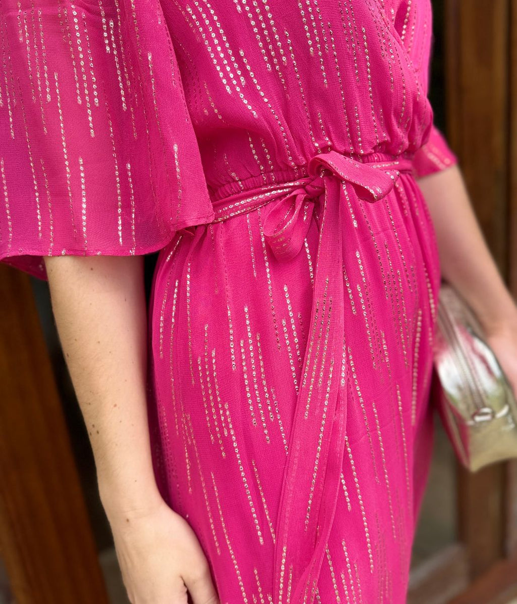 Pink Gold Detail Wrap Dress