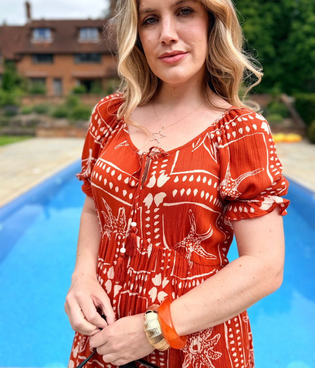Rust Starfish Print Maxi Dress