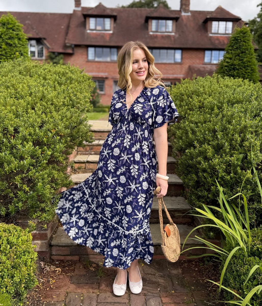 Navy Menorca Midi Dress
