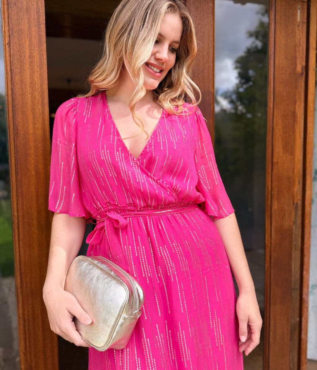 Pink Gold Detail Wrap Dress