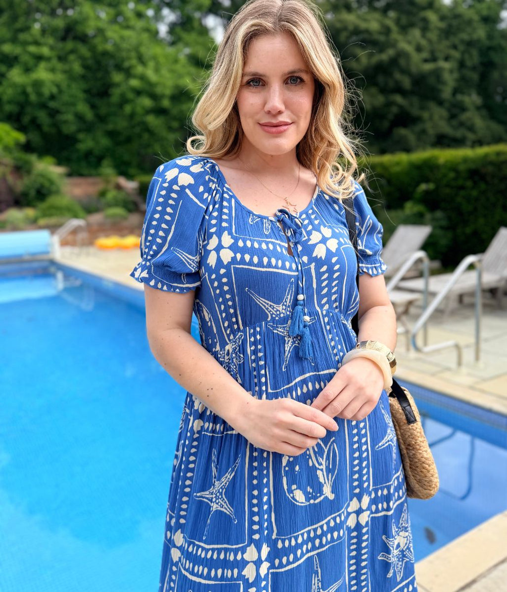 Blue Starfish Print Maxi Dress