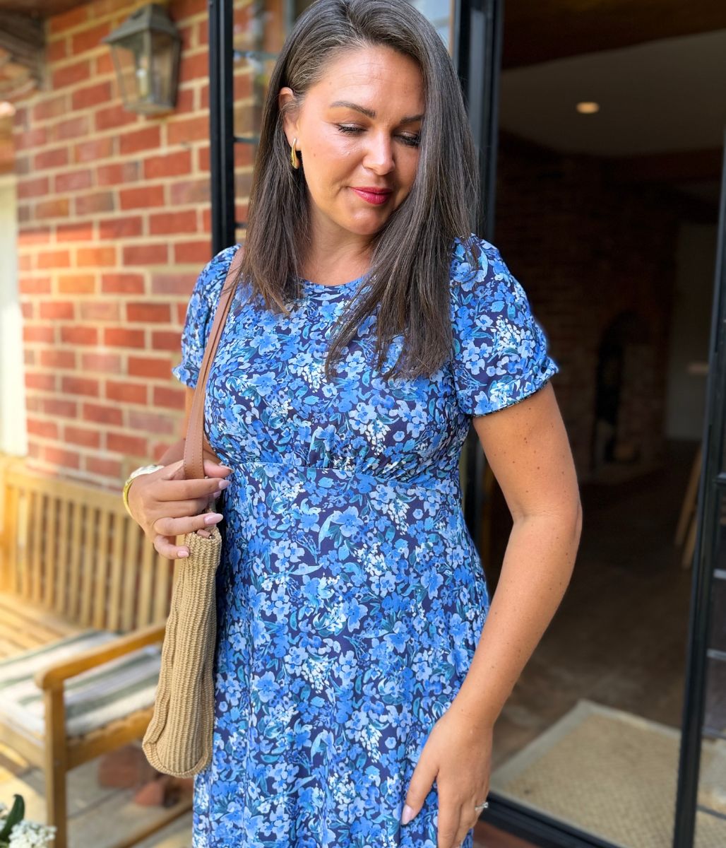 Blue Empire Waist Floral Dress