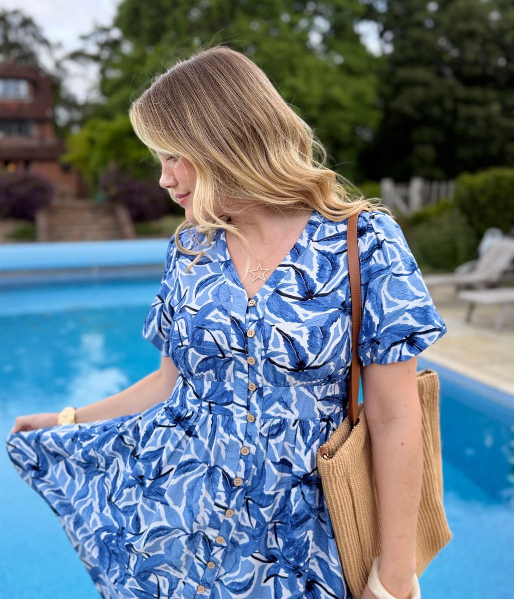 Blue Daia Button Through Midi Dress
