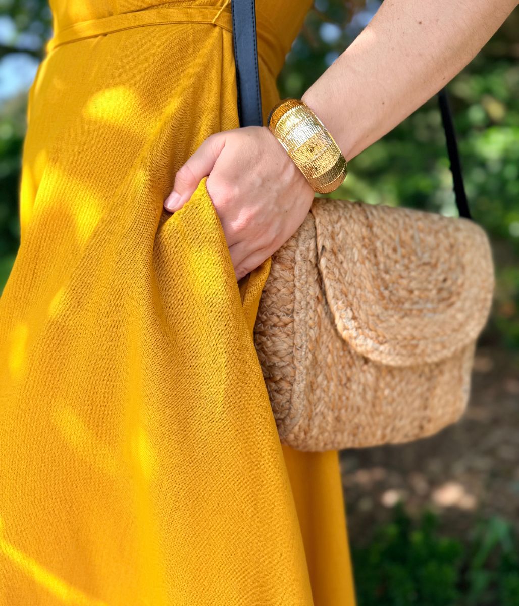 Mustard Sleeveless Belted Linen Blend Midi Dress