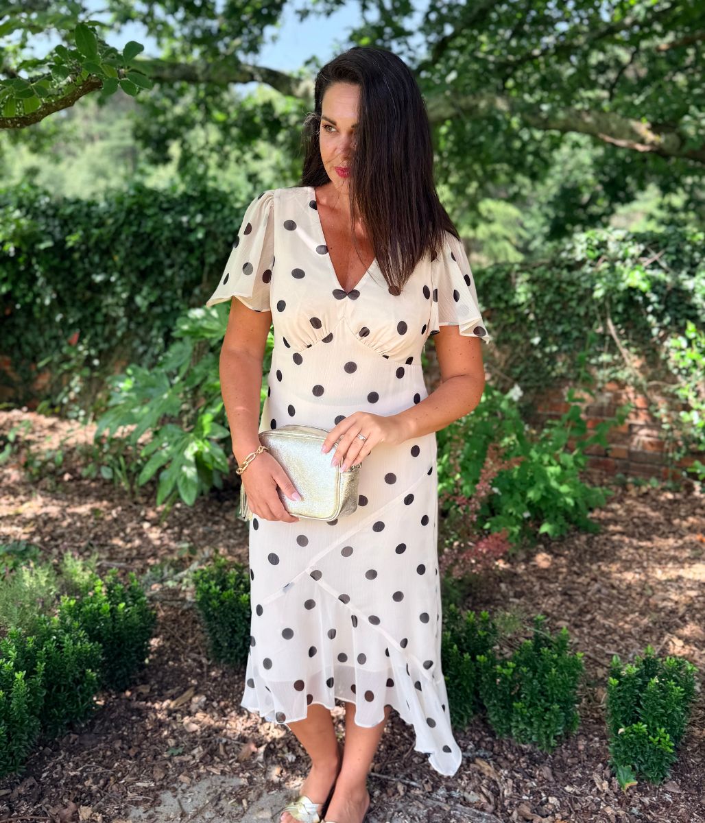 Cream Polka Dot Midi Dress