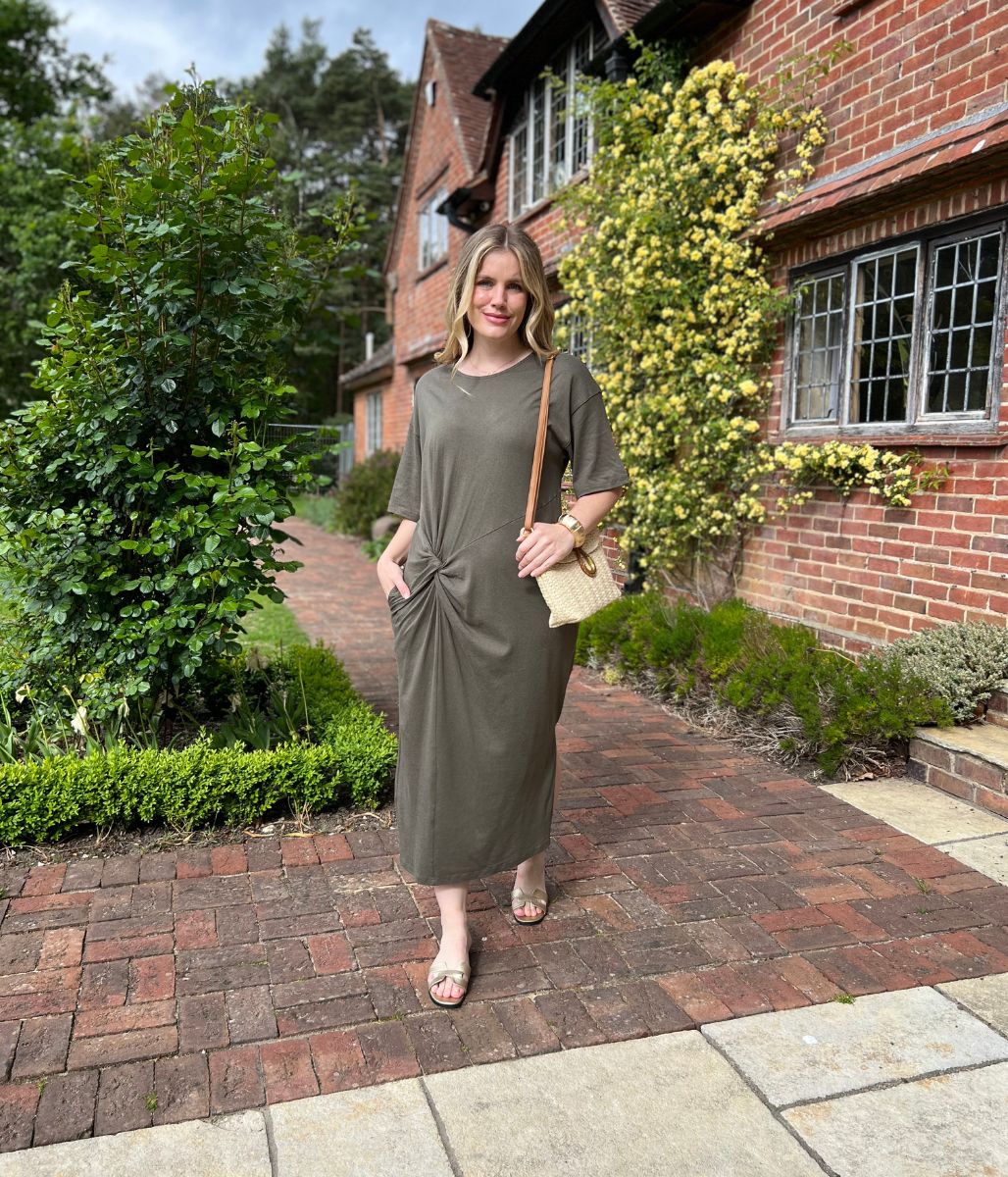 Khaki Jersey Twist T-Shirt Dress