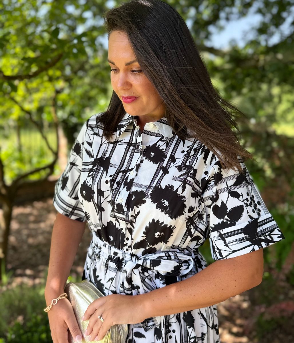 Black Floral Midi Shirt Dress