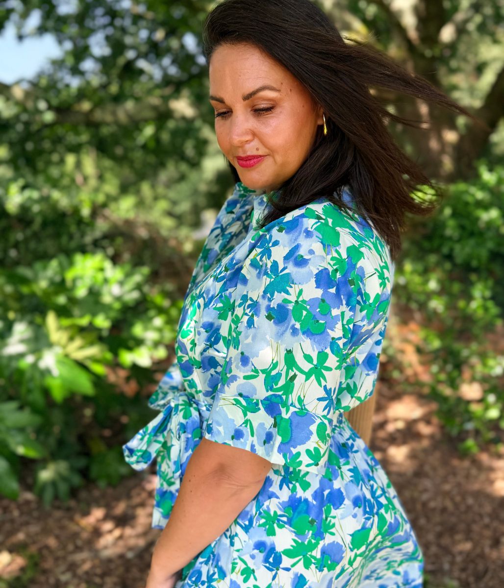 Green Floral Midi Shirt Dress