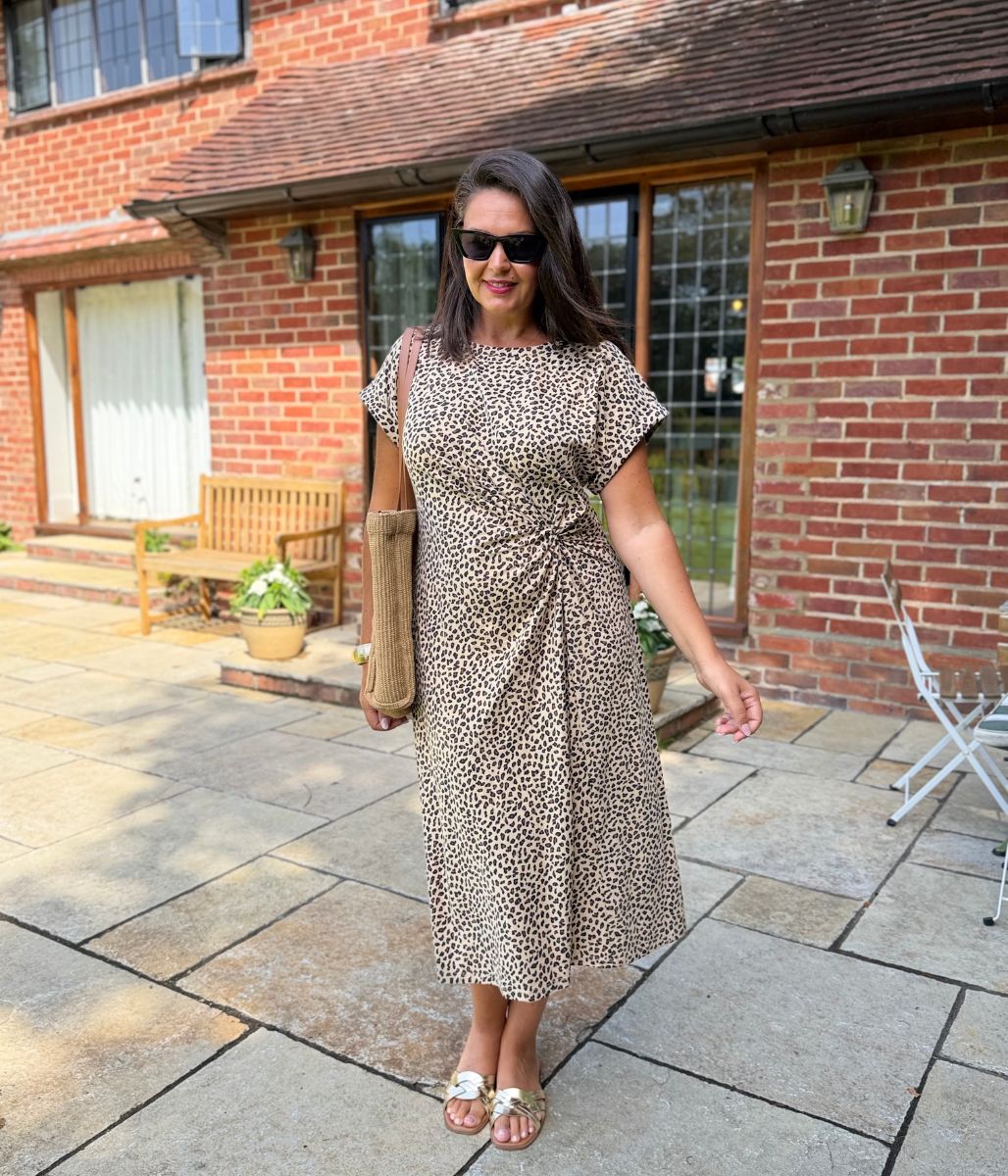 Leopard Print Side Twist Jersey Dress