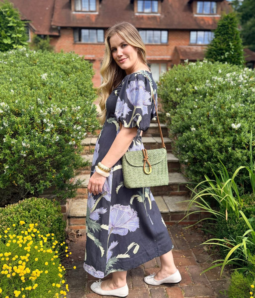 Navy Linen Blend Kew Gardens Midi Dress