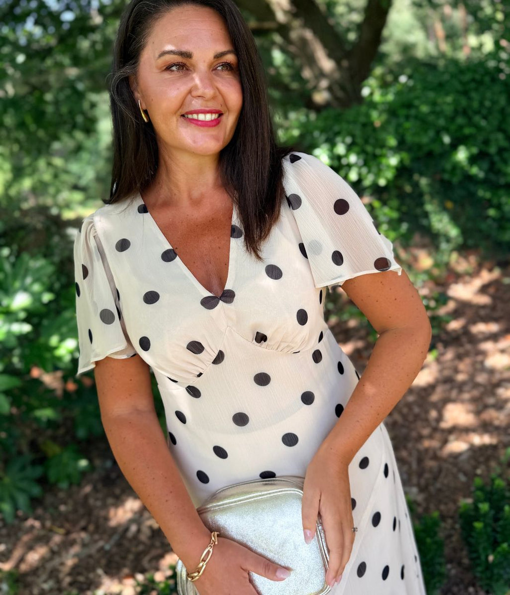 Cream Polka Dot Midi Dress