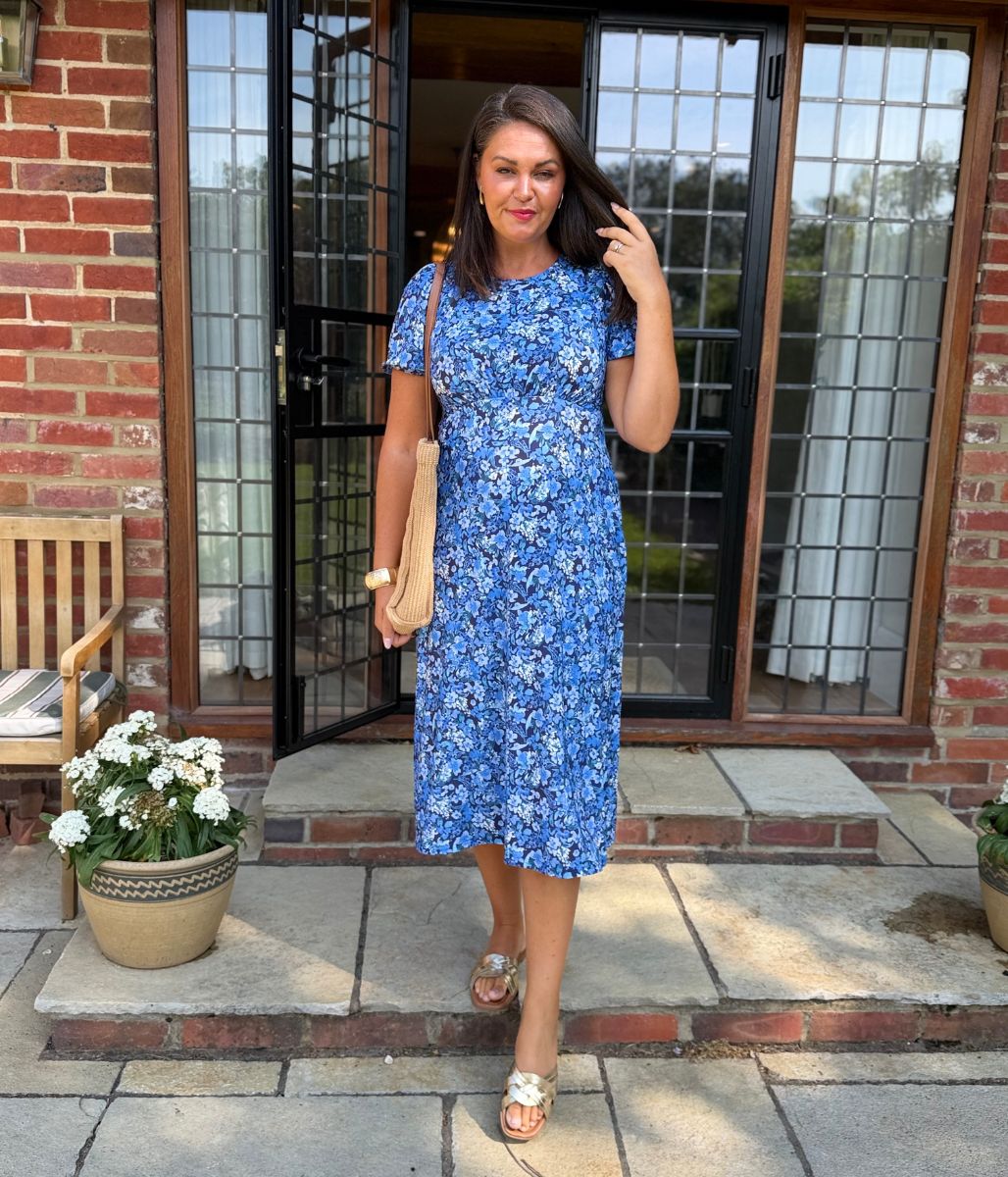Blue Empire Waist Floral Dress