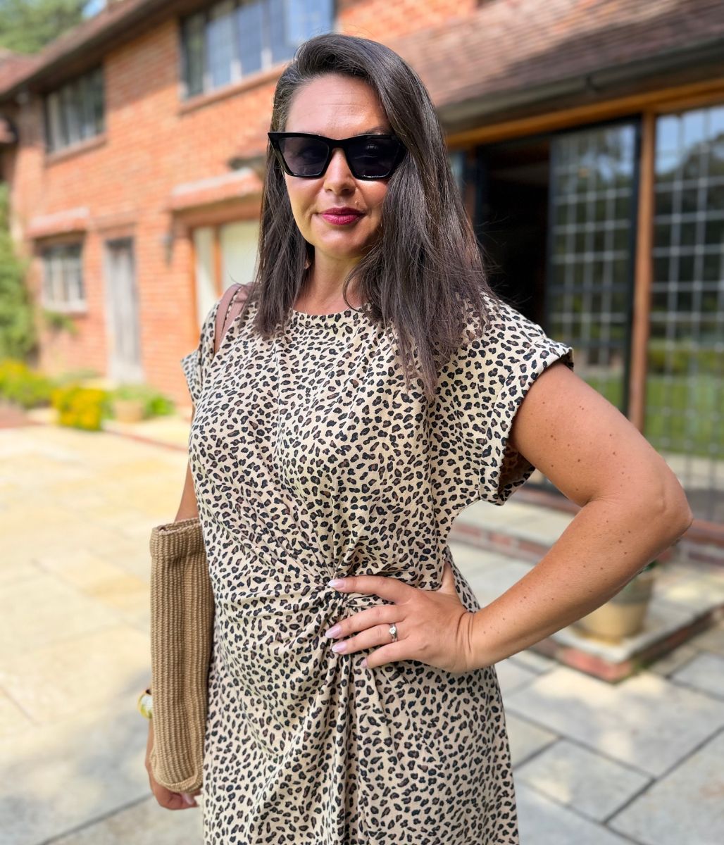 Leopard Print Side Twist Jersey Dress