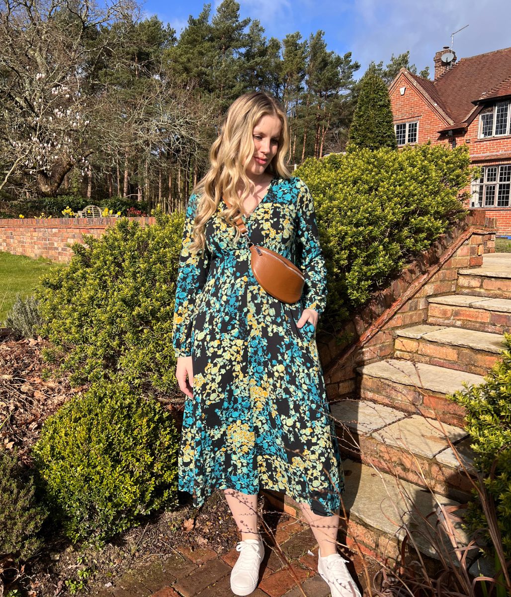 Megan Printed Long Sleeve Jersey Dress