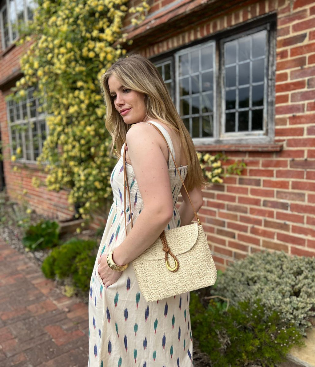 Nomads Ivory Ikat Print Midi Dress