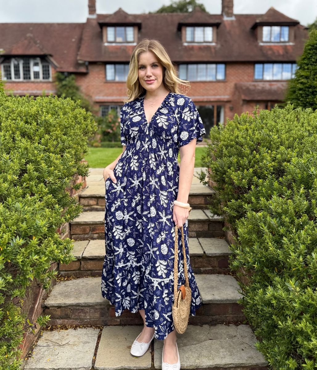 Navy Menorca Midi Dress