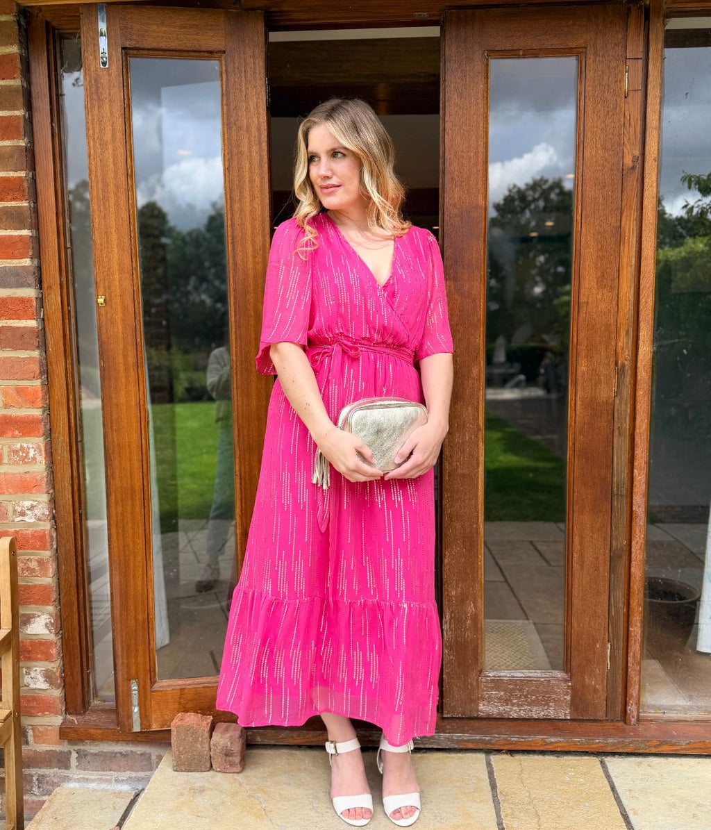 Pink Gold Detail Wrap Dress
