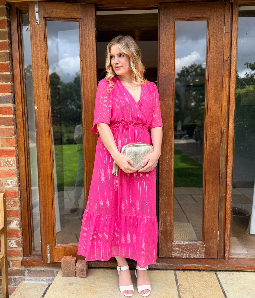 Pink Gold Detail Wrap Dress